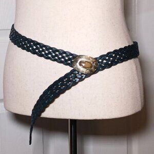 Boho Style Versatile Belt with Unique Buckle‎ Hook Closure Dark Blue/Green Color